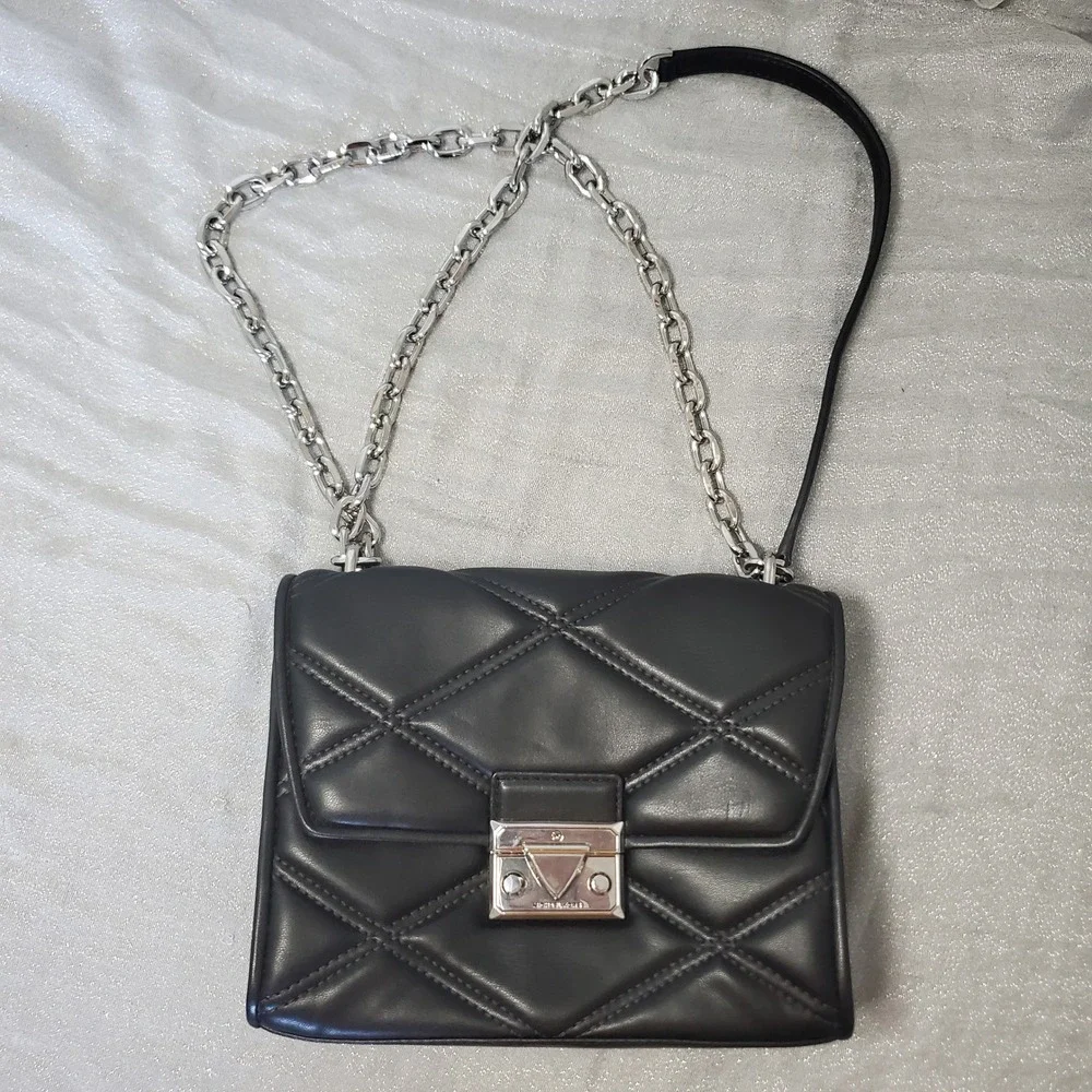 Michael Kors‎ Serena Black Quilted Leather Flap Shoulder Bag 35S2SNRL2U NEW